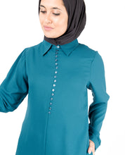 Deep Teal Fabric Button Abaya