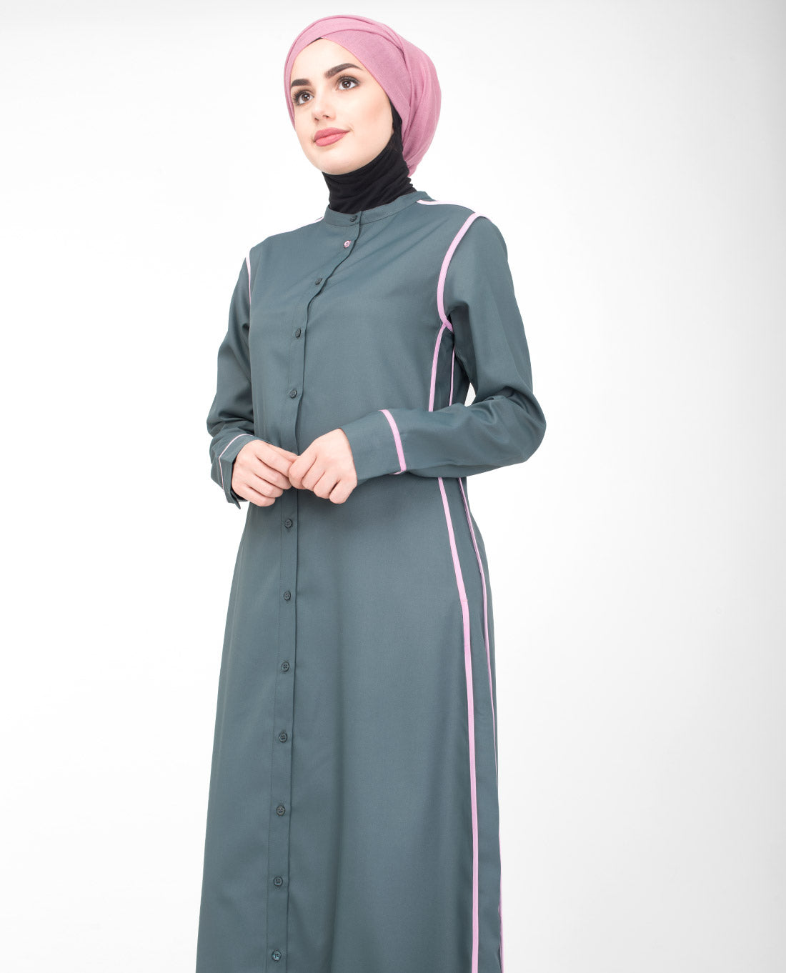 Front Open Pink Highlight Jilbab