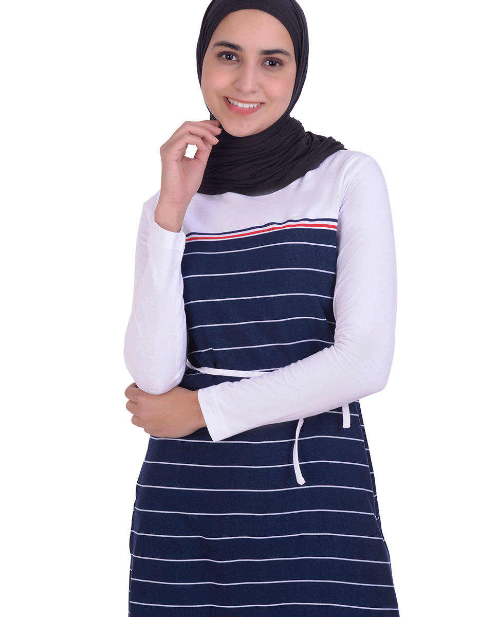 Navy Mix Fabric Striper Midi