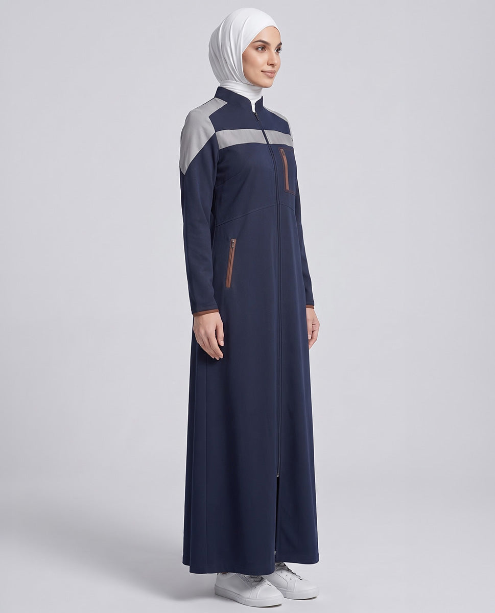 Navy Grey Sporty Contrast Jilbab