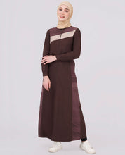 Diagonal Print Full Front Open Brown Jilbab