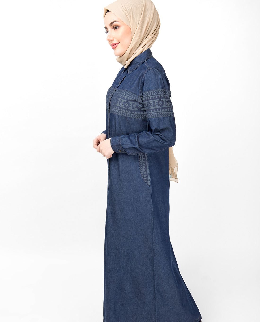 Blue Denim Navajo Print Abaya