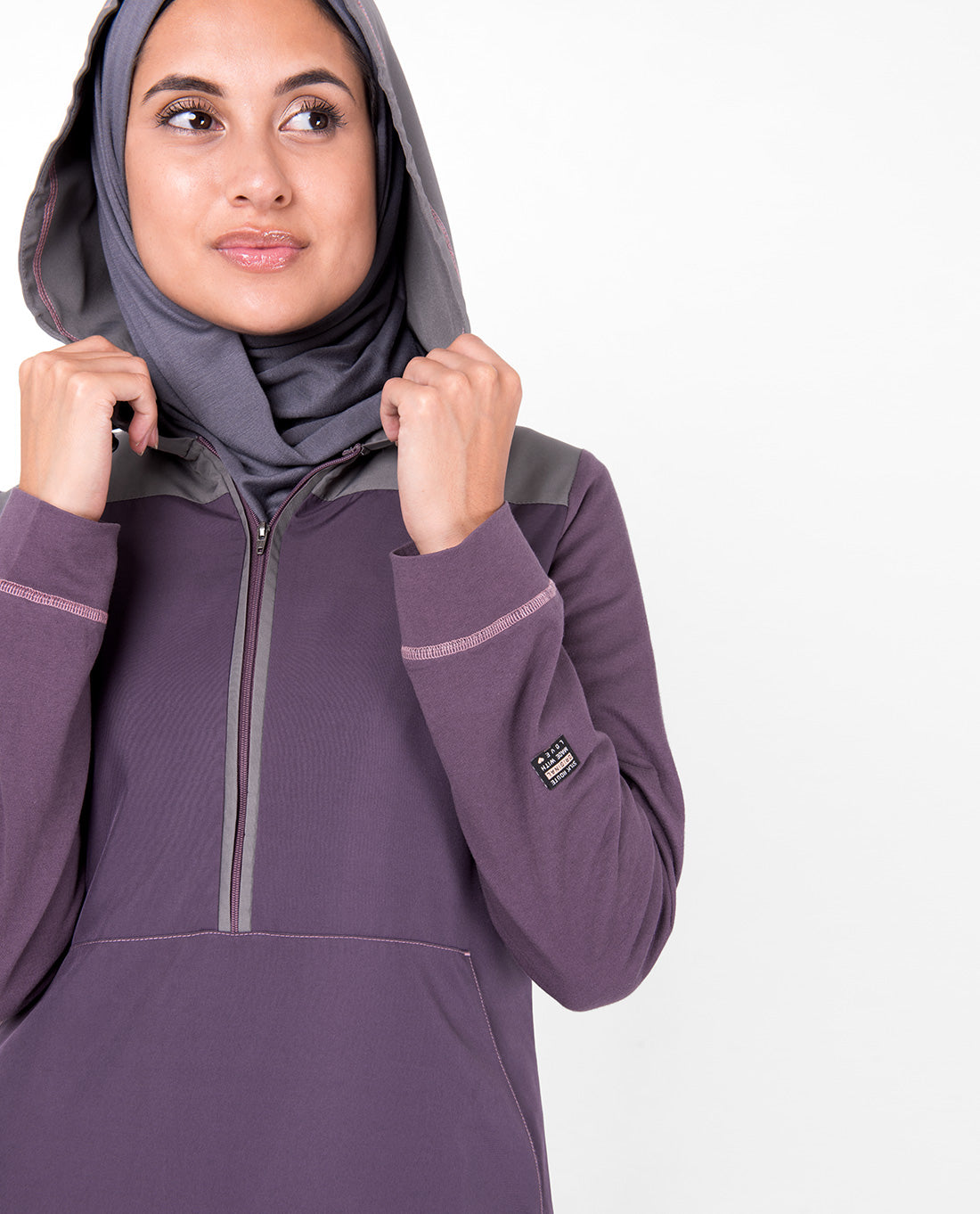 Purple Hooded Kangaroo Pocket Jilbab