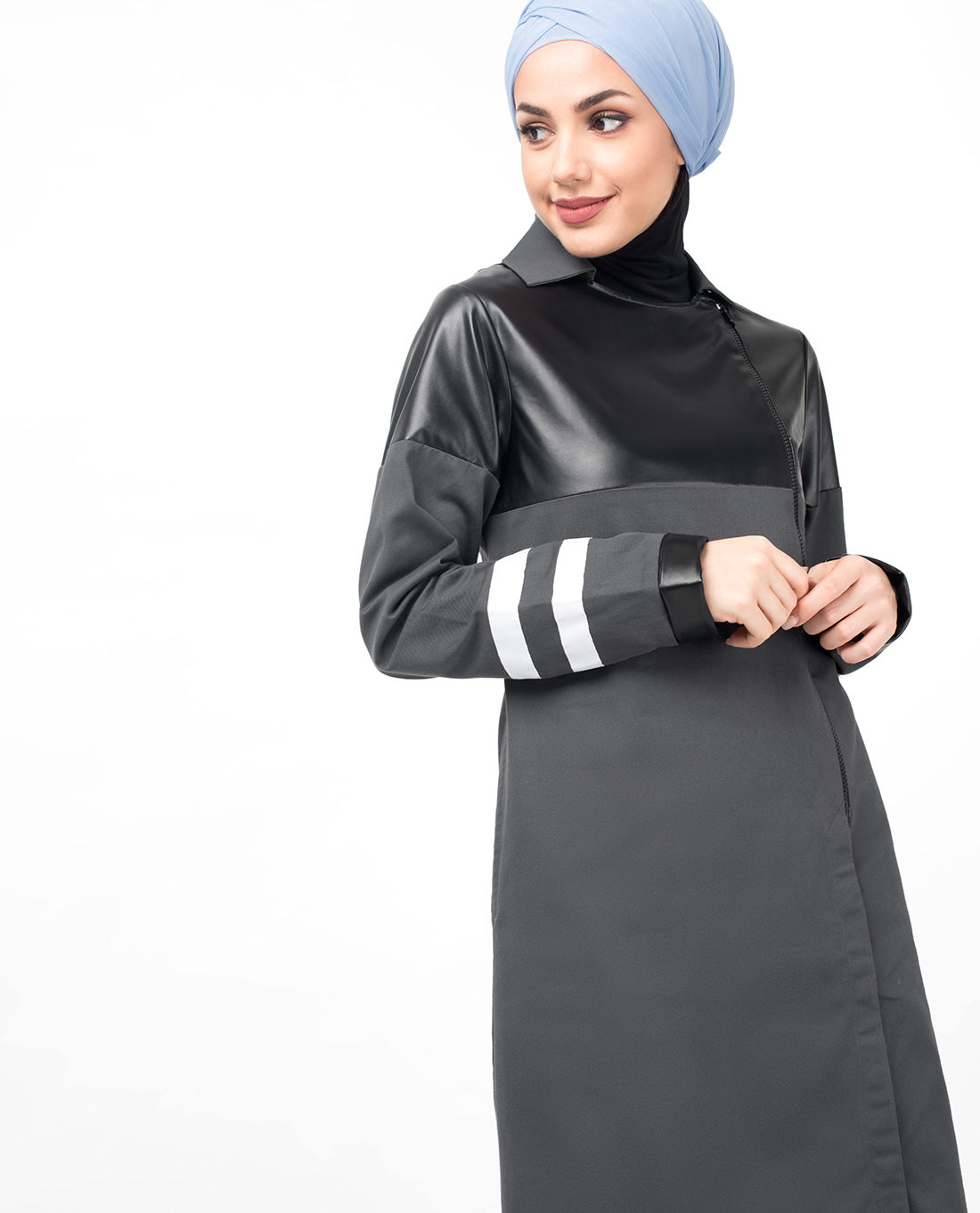 Grey Zipper & PU Winter Jilbab