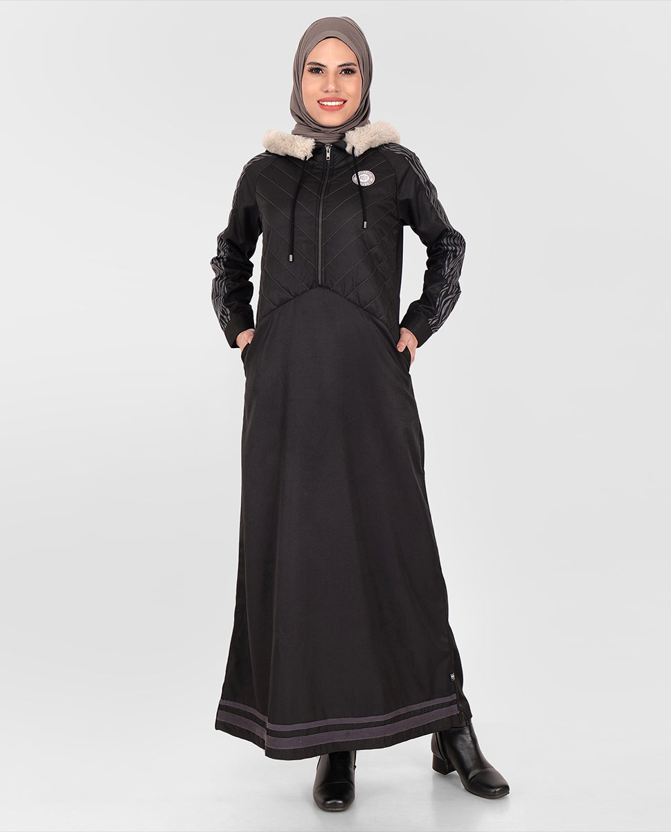 Black & Bold Hooded Winter Jilbab