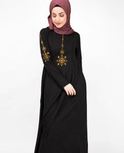 Midnight Black Gold Embroidery Abaya