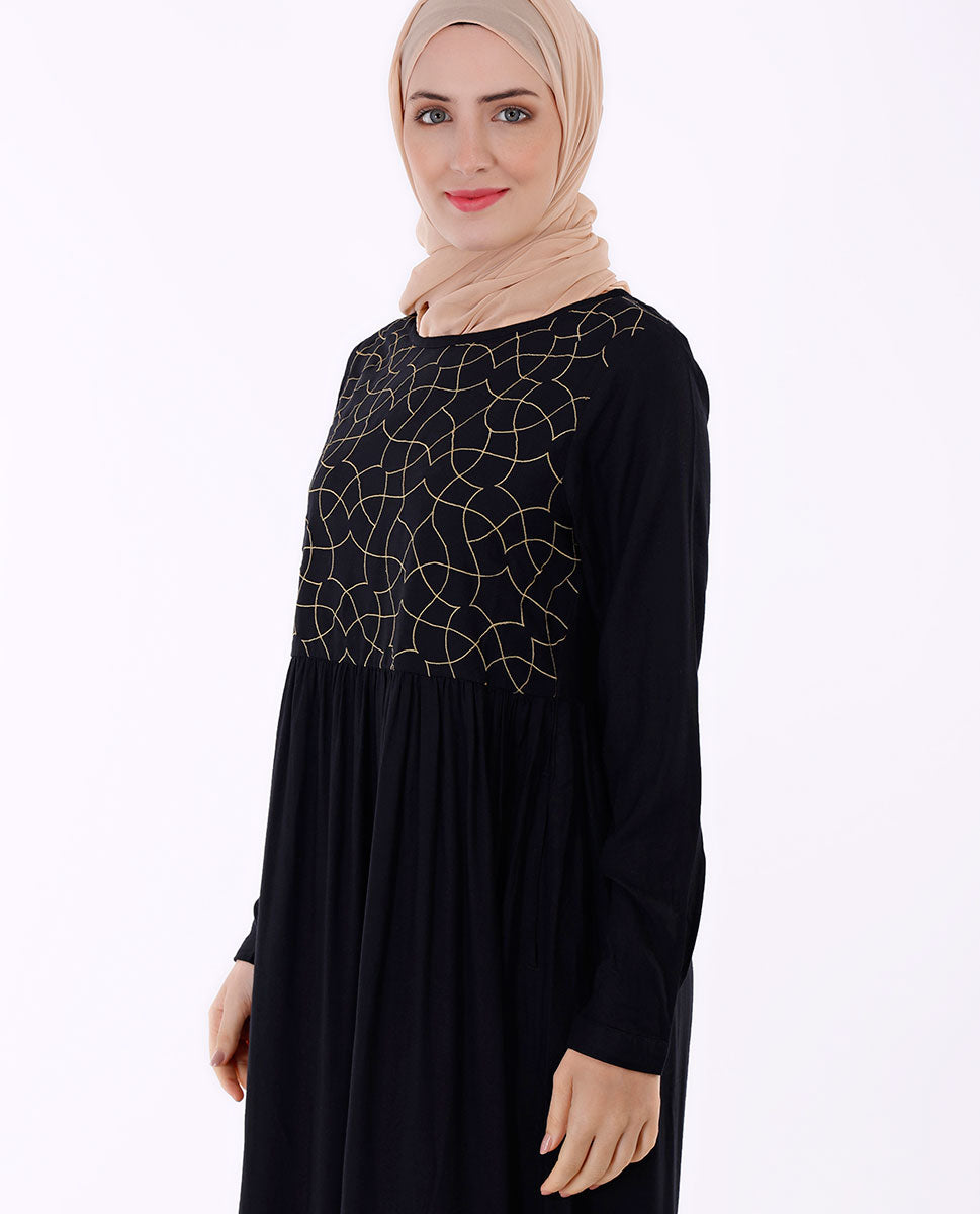 Black With Gold Embroidery Abaya