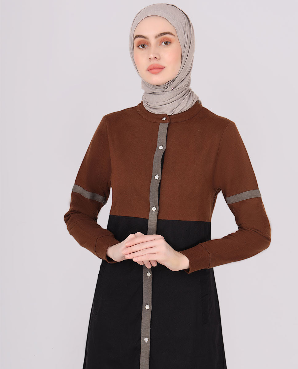 Brown Winter Colour Block Jilbab