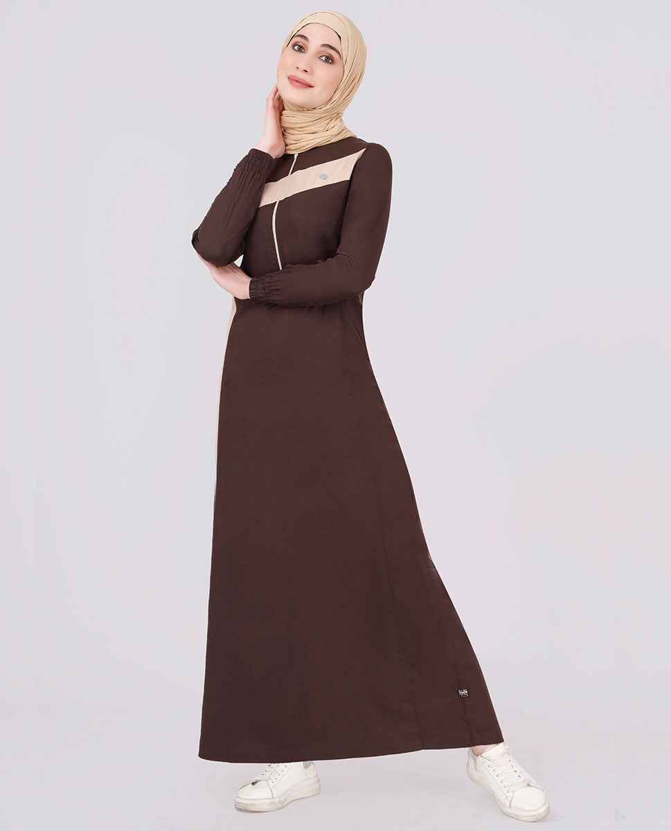 Round Neck Color Contrast Brown Jilbab