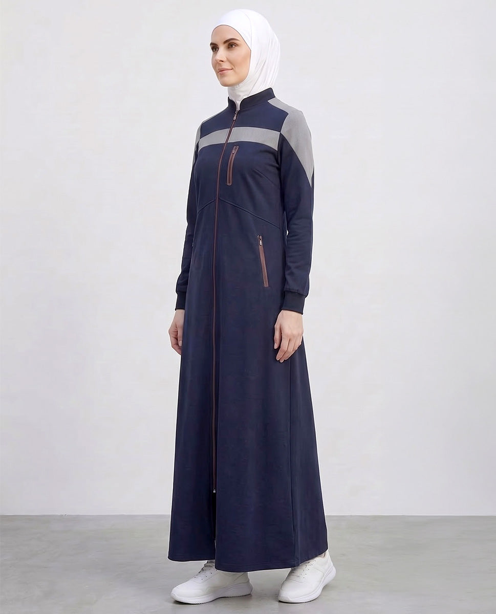 Navy Grey Sporty Contrast Jilbab