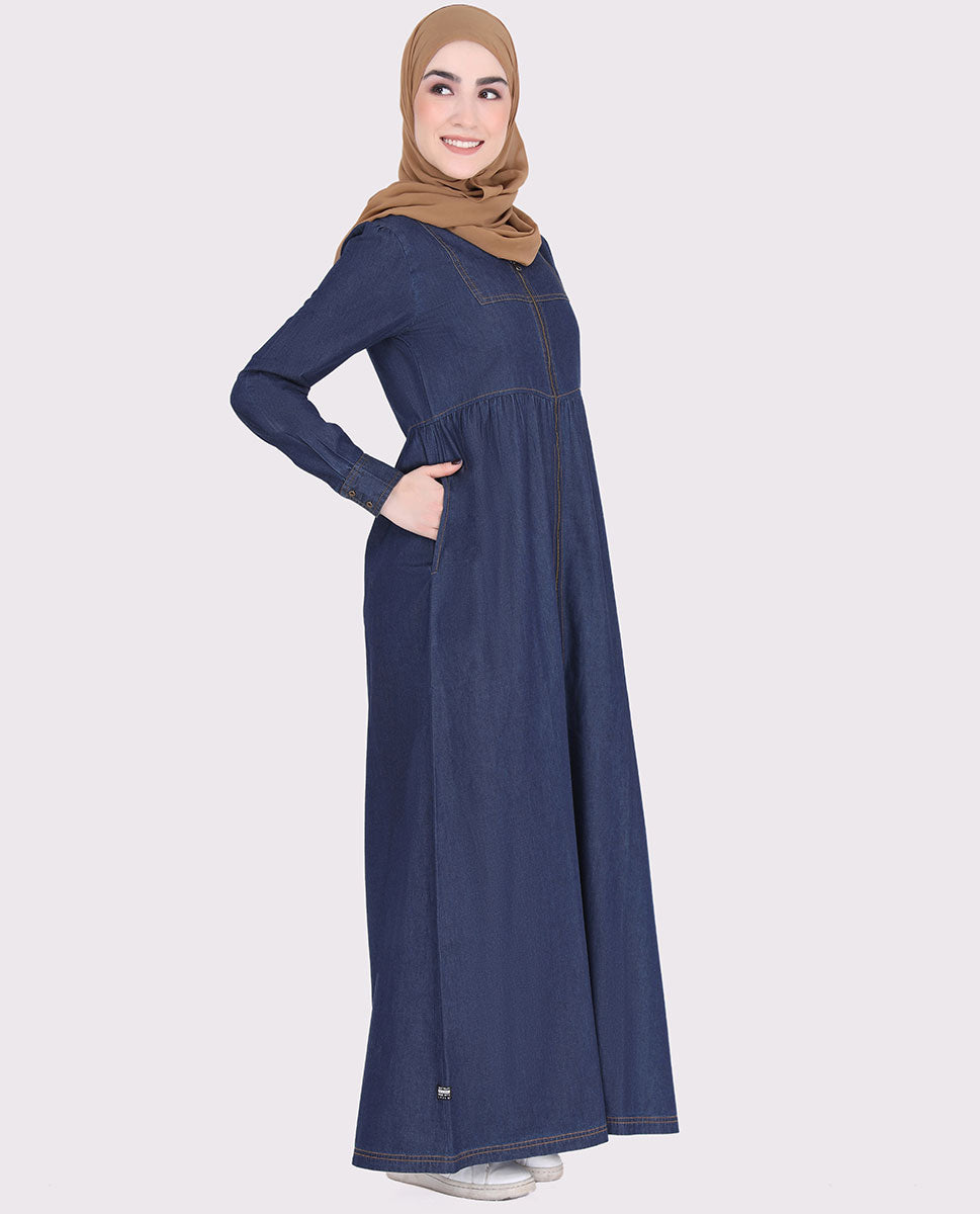 Denim V Neck Zip Opening Jilbab