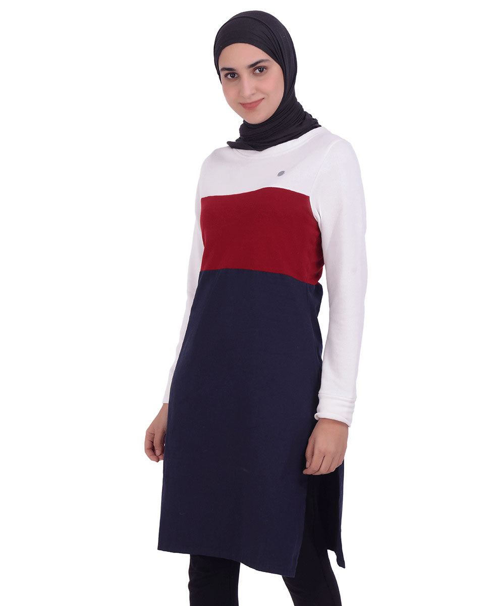 Navy Twill & Jersey Colour Block Top