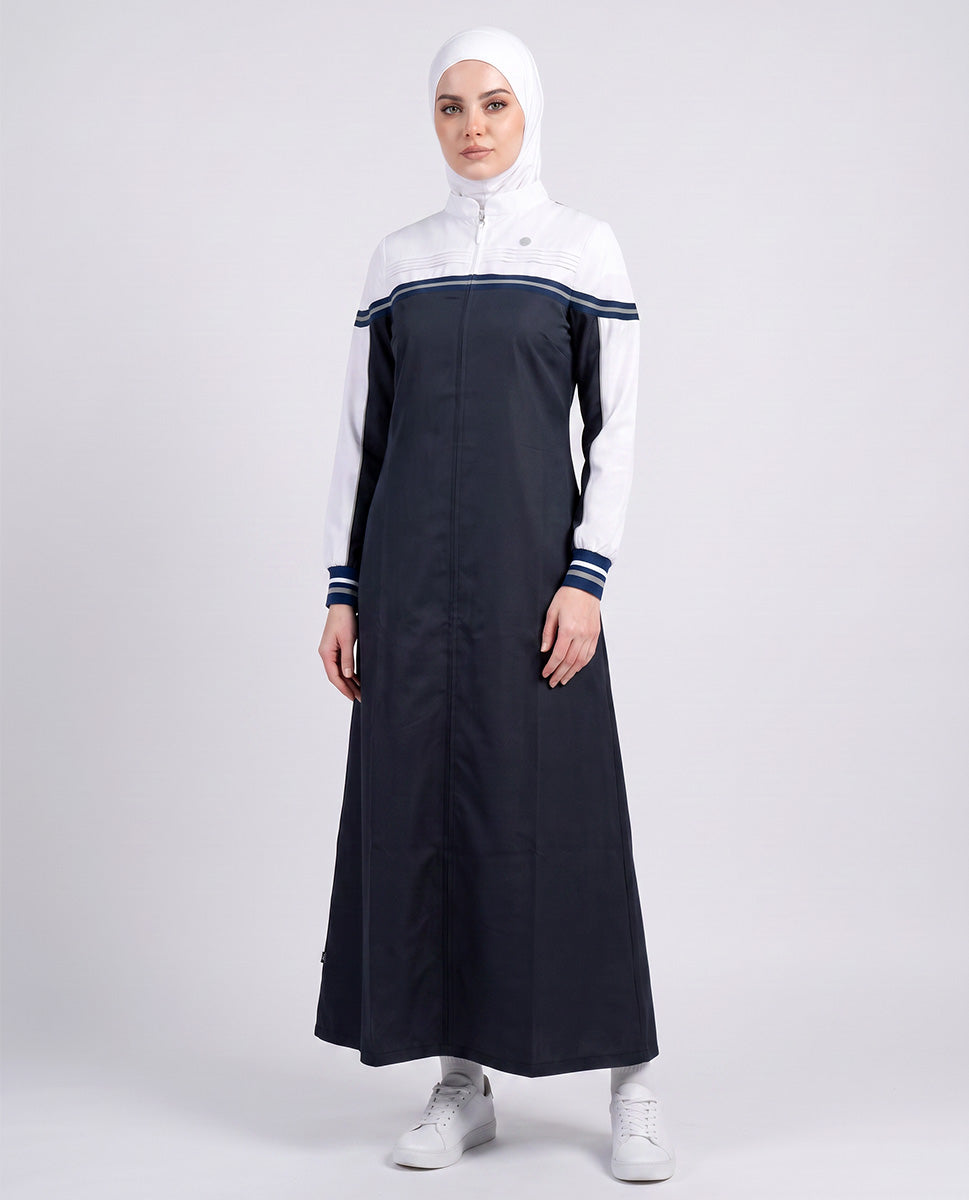 Classic Contrast Jilbab - Navy & White