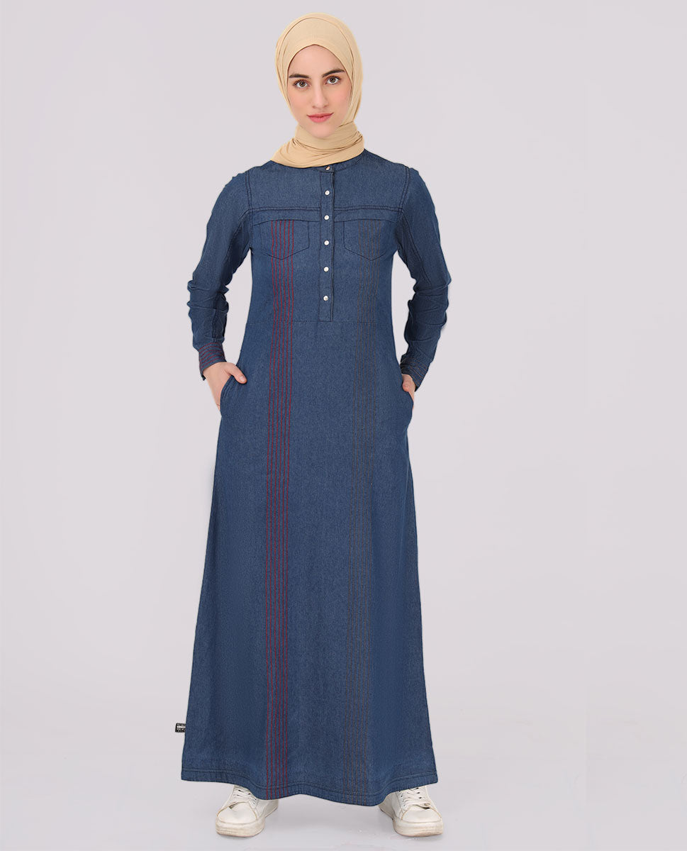 Navy Blue Contrast Stitch Jilbab