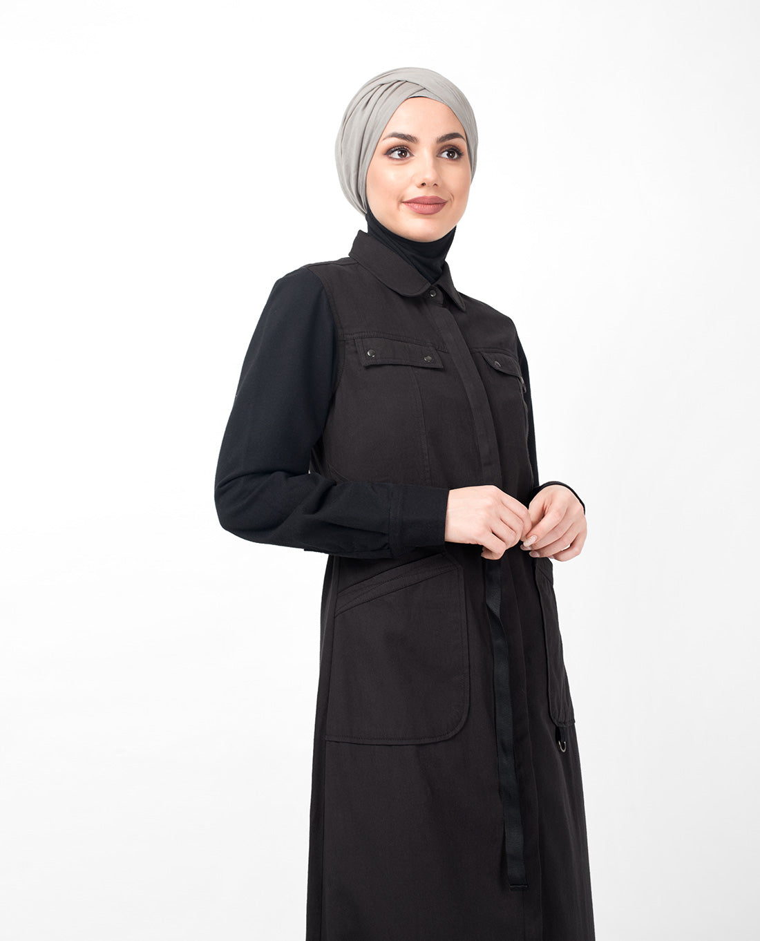 Charcoal Contrast Sleeve Winter Jilbab