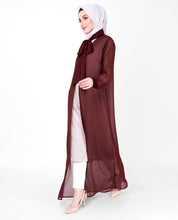 Maroon Gathered Neck Sheer Outerwear