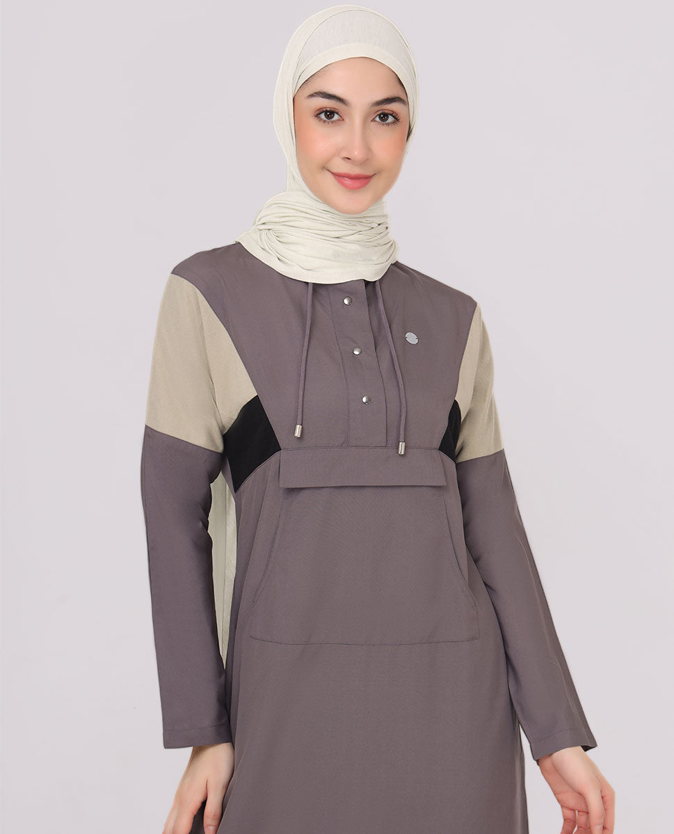 Fossil Grey Kangaroo Pocket Jilbab