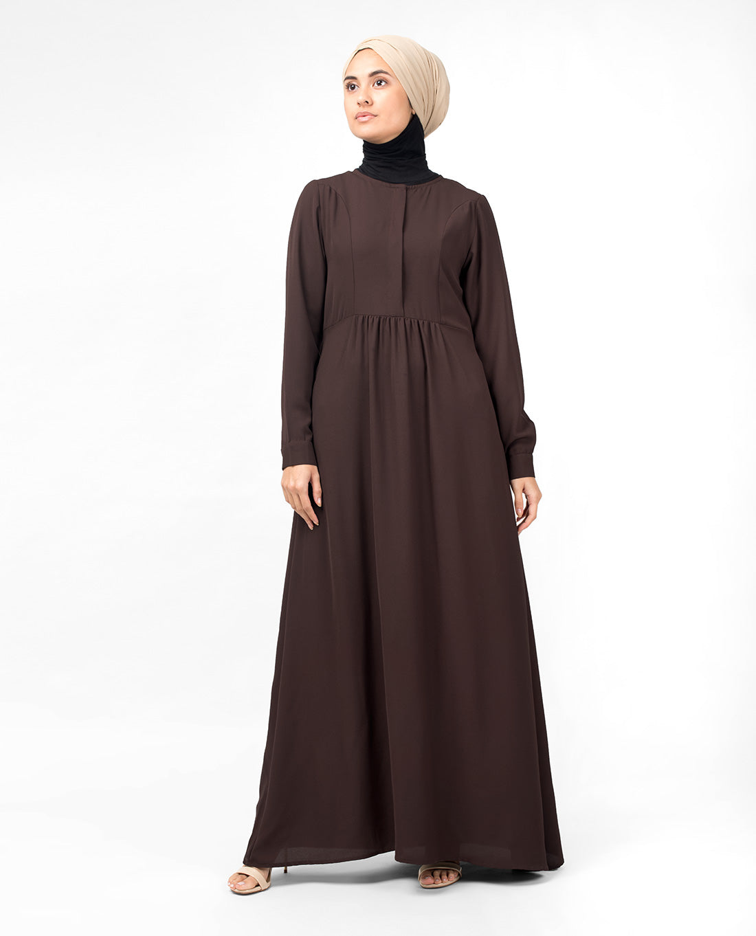 Brown Hook Slim Flared Abaya