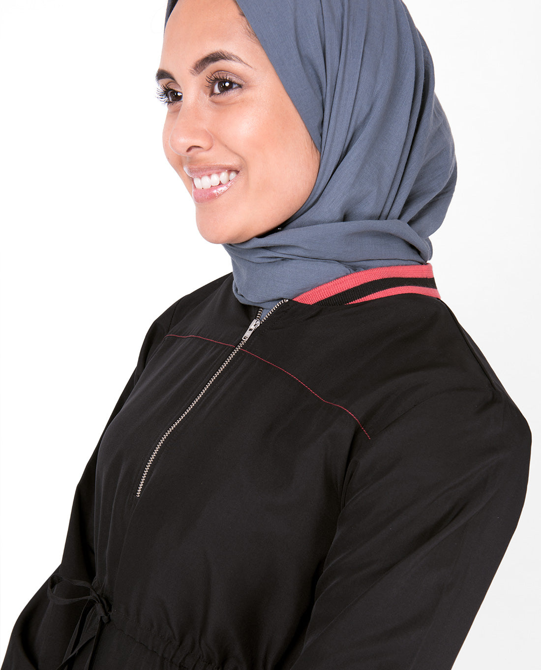 Baseball Collar Drawstring Black Jilbab