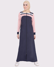 Navy Blue and Rose Pink Zip Opening Jilbab