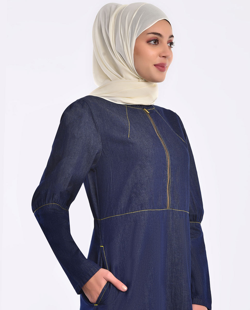 Fine Denim Frilled Neck Jilbab