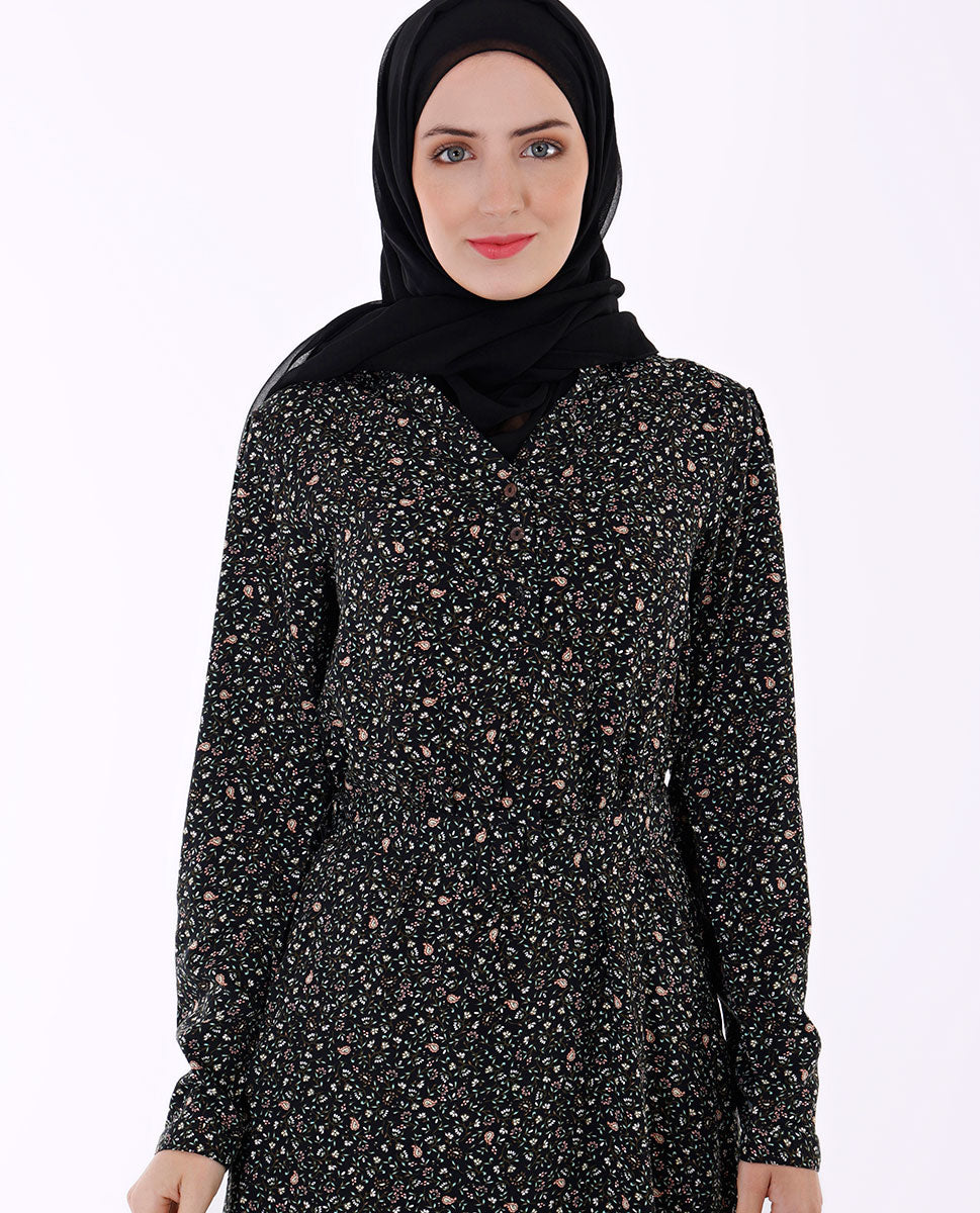 Black All Over Print Abaya