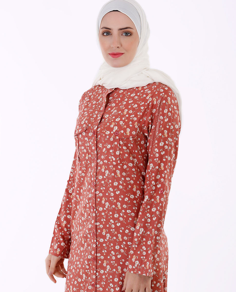 Casual Peach Full Button Abaya