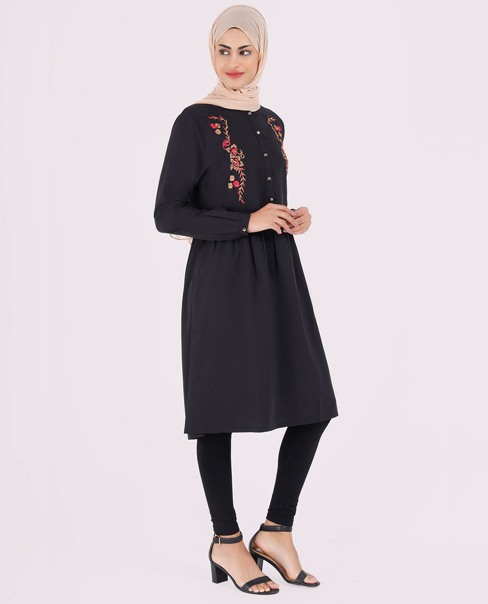 Black Pebble Embroidered Top