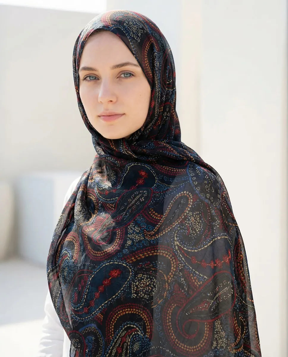 Midnight Paisley – Printed Georgette Hijab