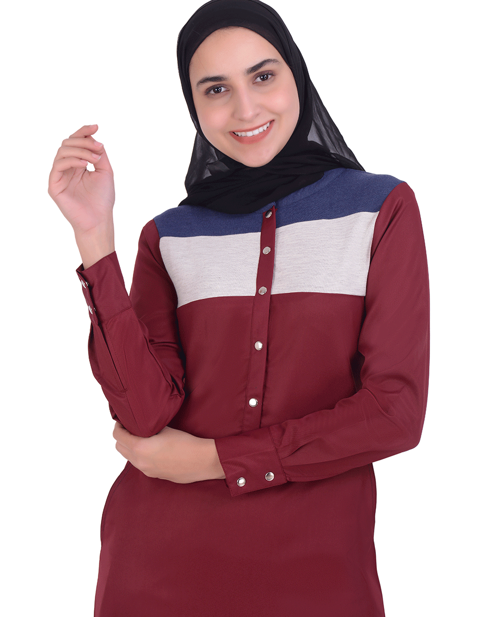 Red Casual Colour Block Jilbab