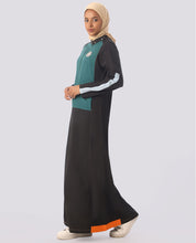 Black and Teal Jilbab with Orange Highlights