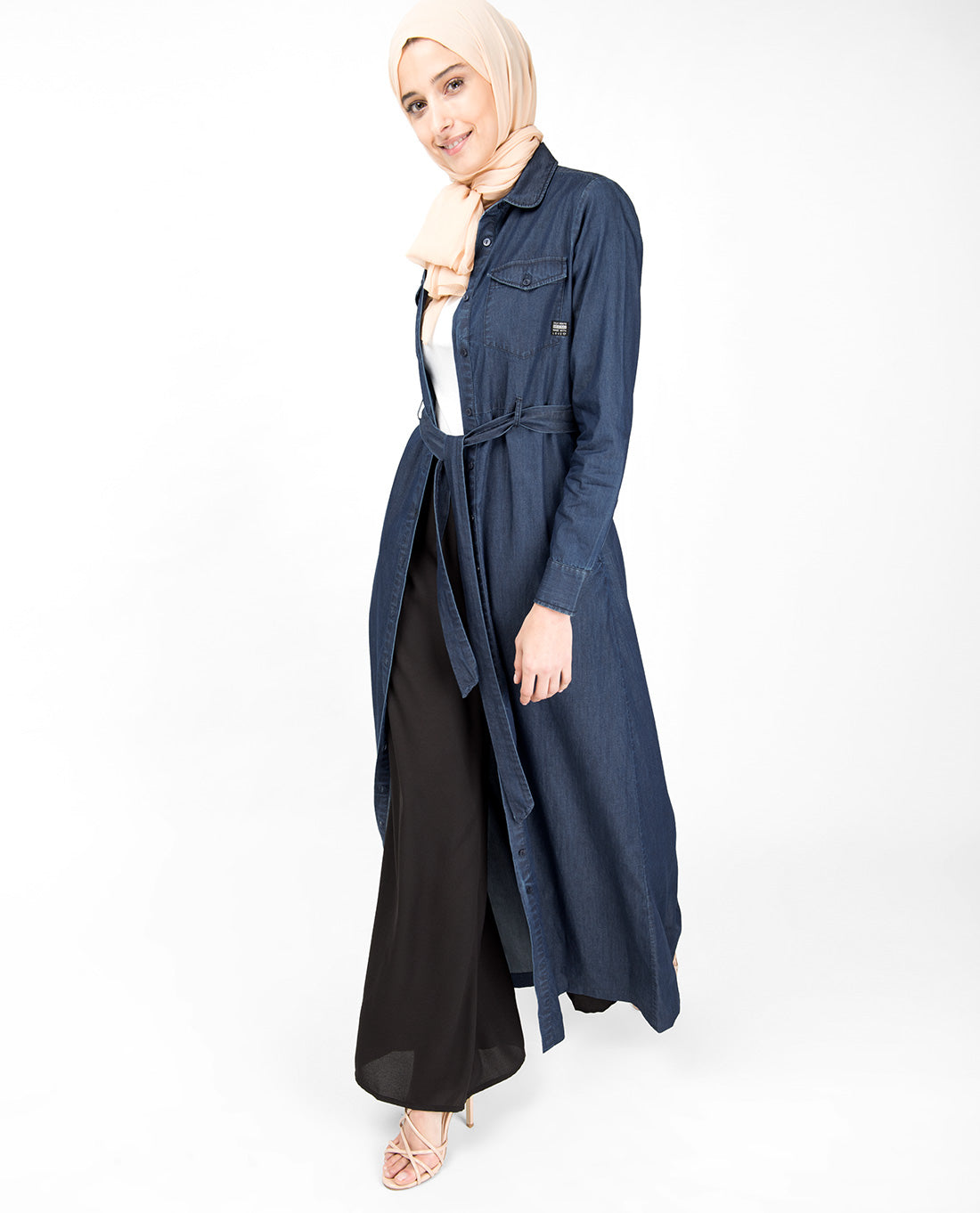 Fine Denim Floral Embroidered Abaya