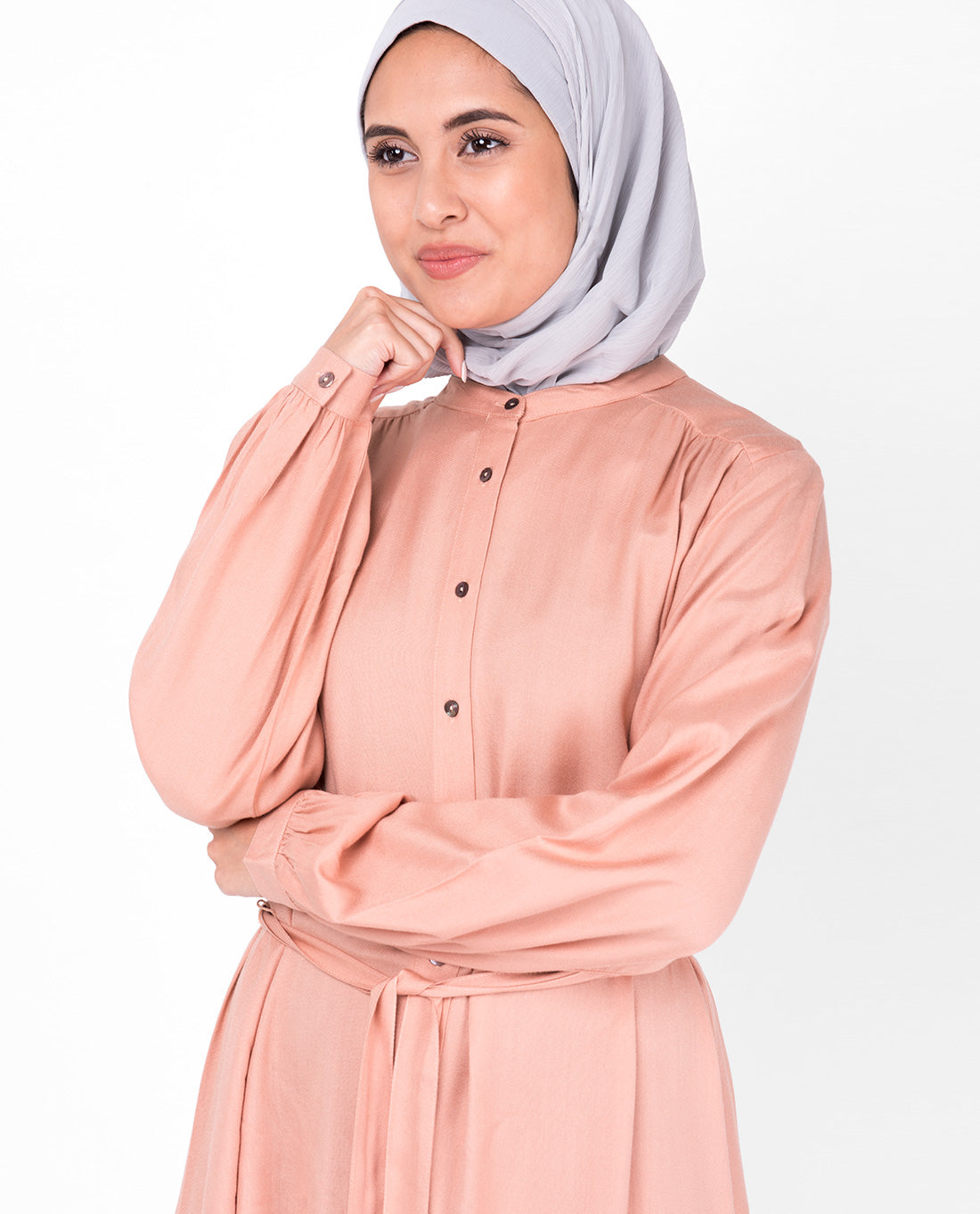 Balloon Sleeve Muted Clay Shirt Dress