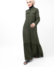 Olive Pleated Tier Abaya