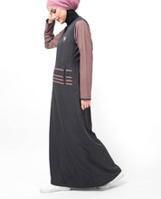 Grey Long Zip & Contrast Sleeve Abaya