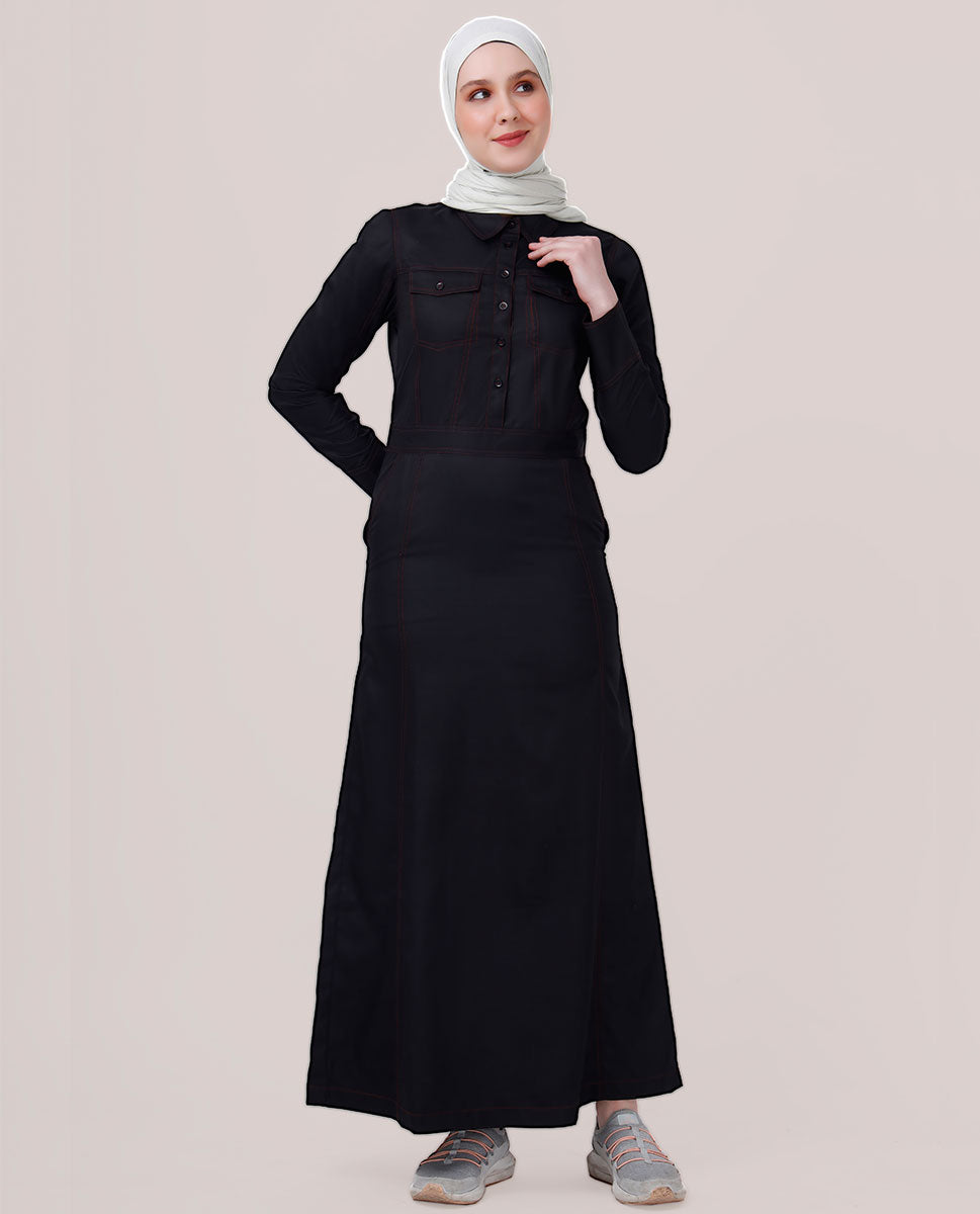 Rich Black Patch Pockets Jilbab