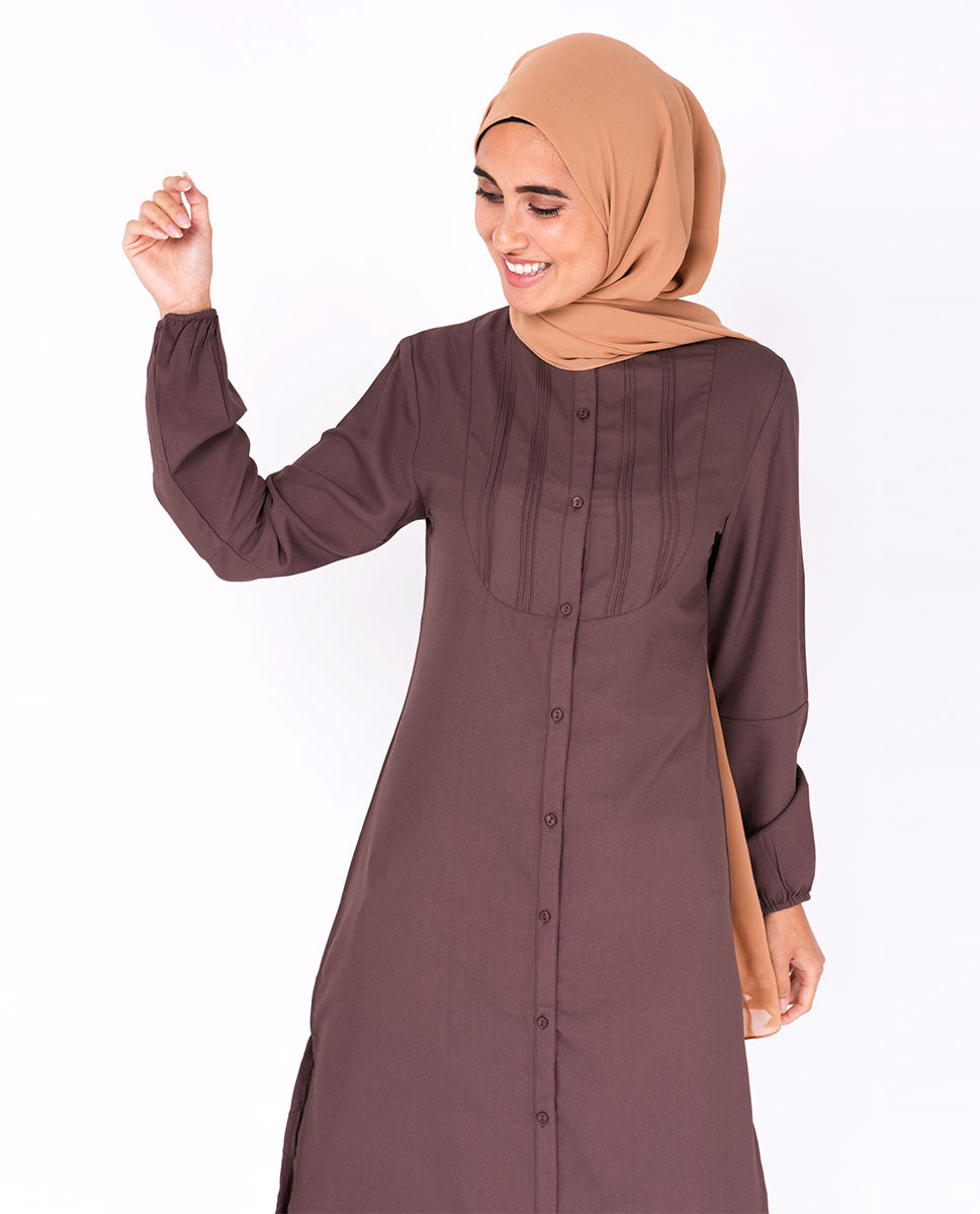 Deep Taupe Pin Tuck Shirt Dress