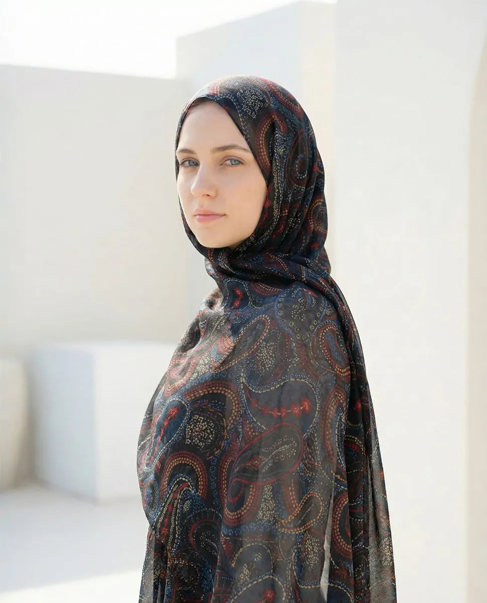 Midnight Paisley – Printed Georgette Hijab