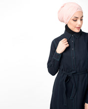 Full Front Open Navy Waist Tie Up Abaya