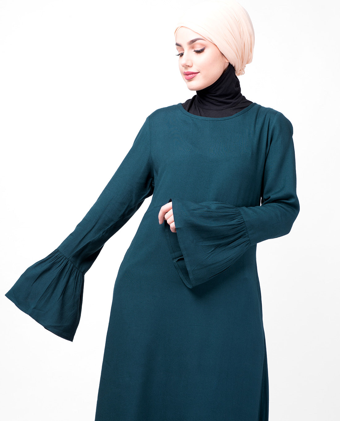 Teal Bell Sleeve Abaya