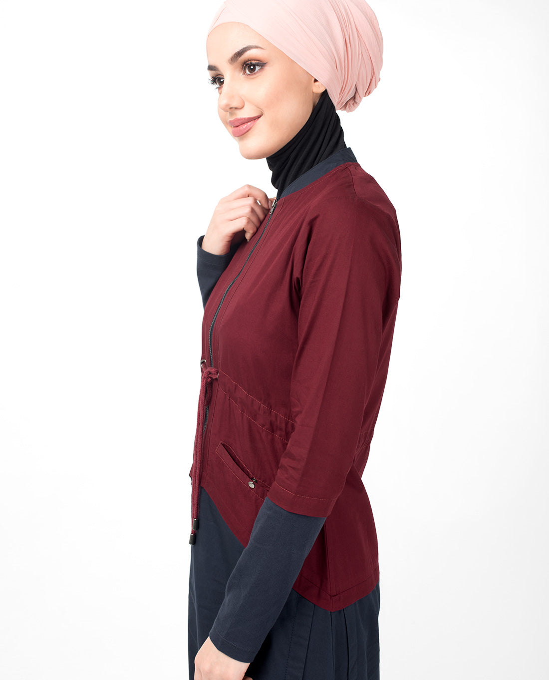 Maroon Curved Hem Jilbab