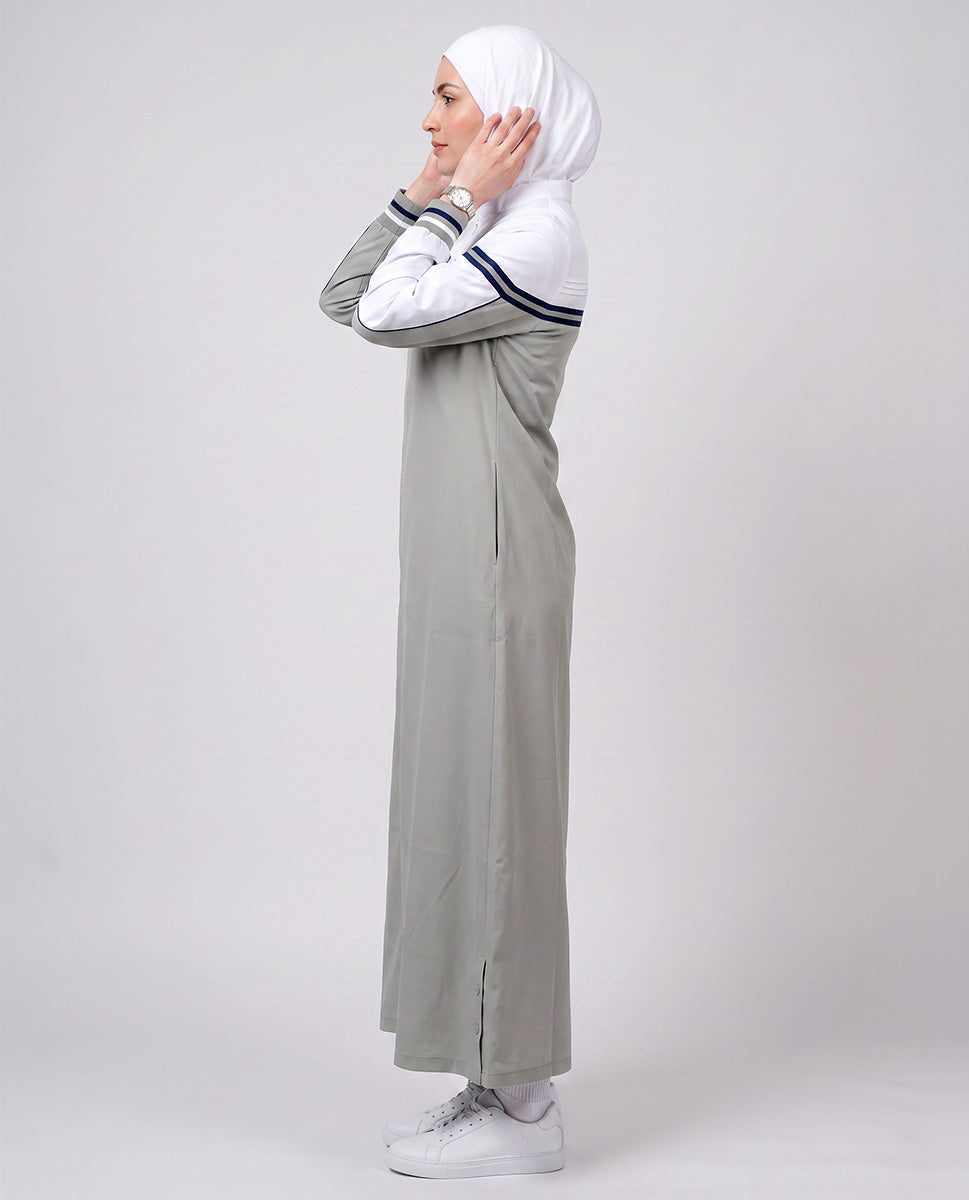 Classic Contrast Jilbab - Sage & White