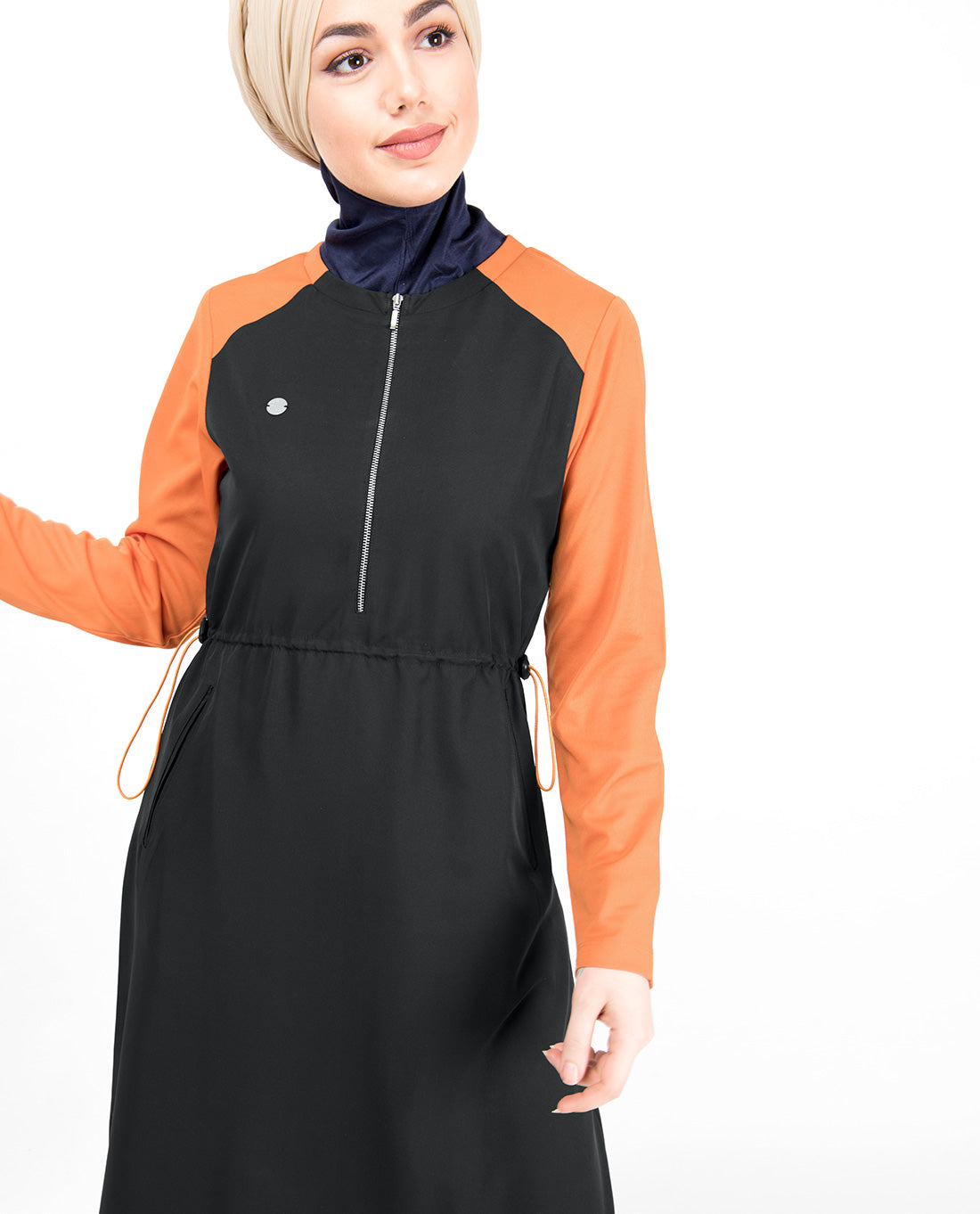 Black & Orange Toggle Zipper Jilbab