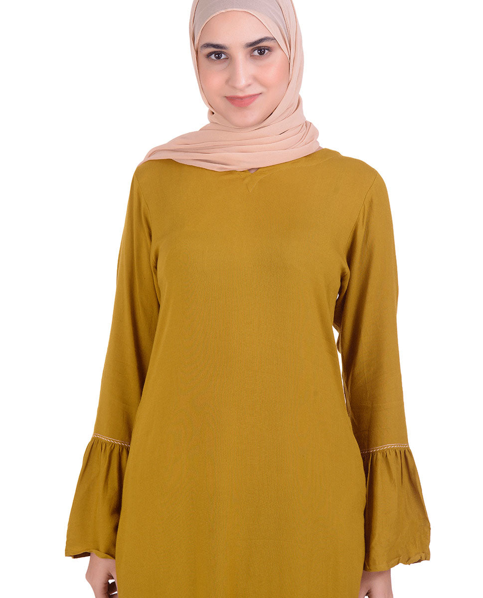 Mustard With Back Embroidery Abaya