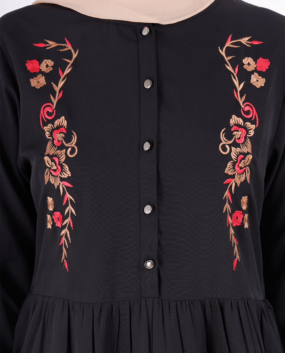 Black Pebble Embroidered Top