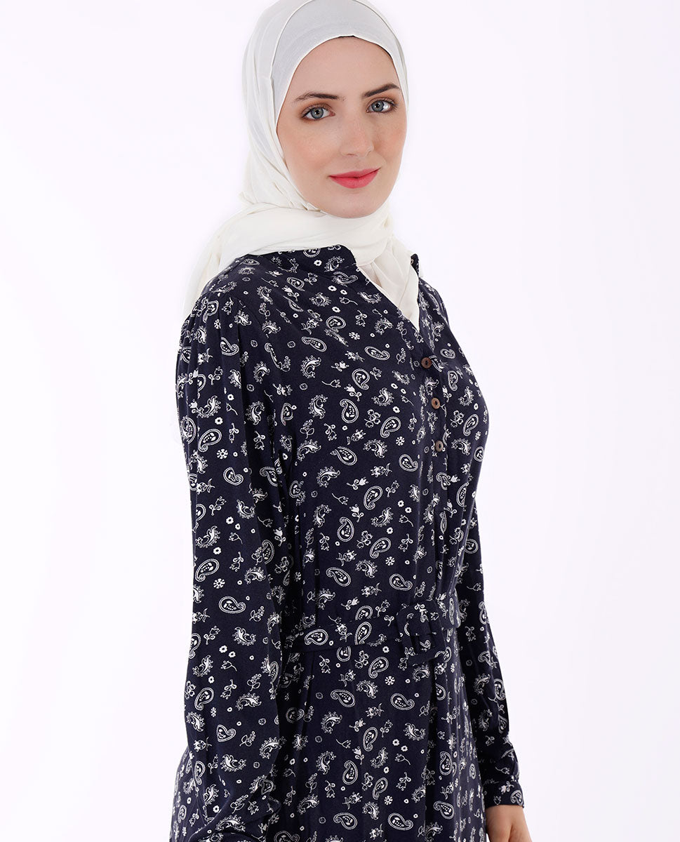 Navy All Over Print Abaya