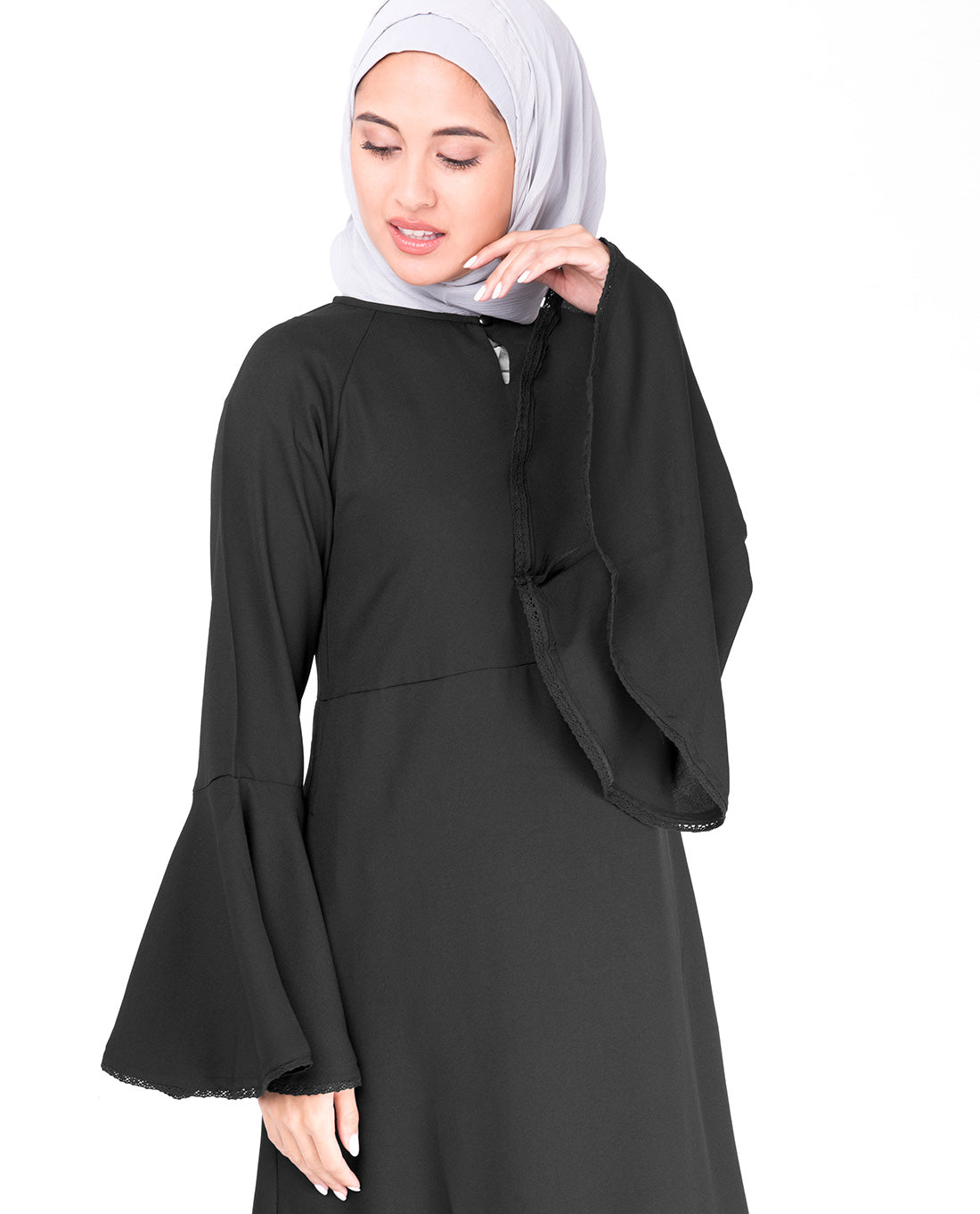 Bell Sleeve Black Lace Abaya