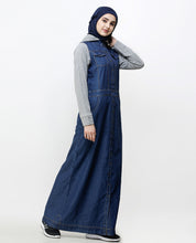 Blue Denim Detachable Hoodie Full Front Open Jilbab