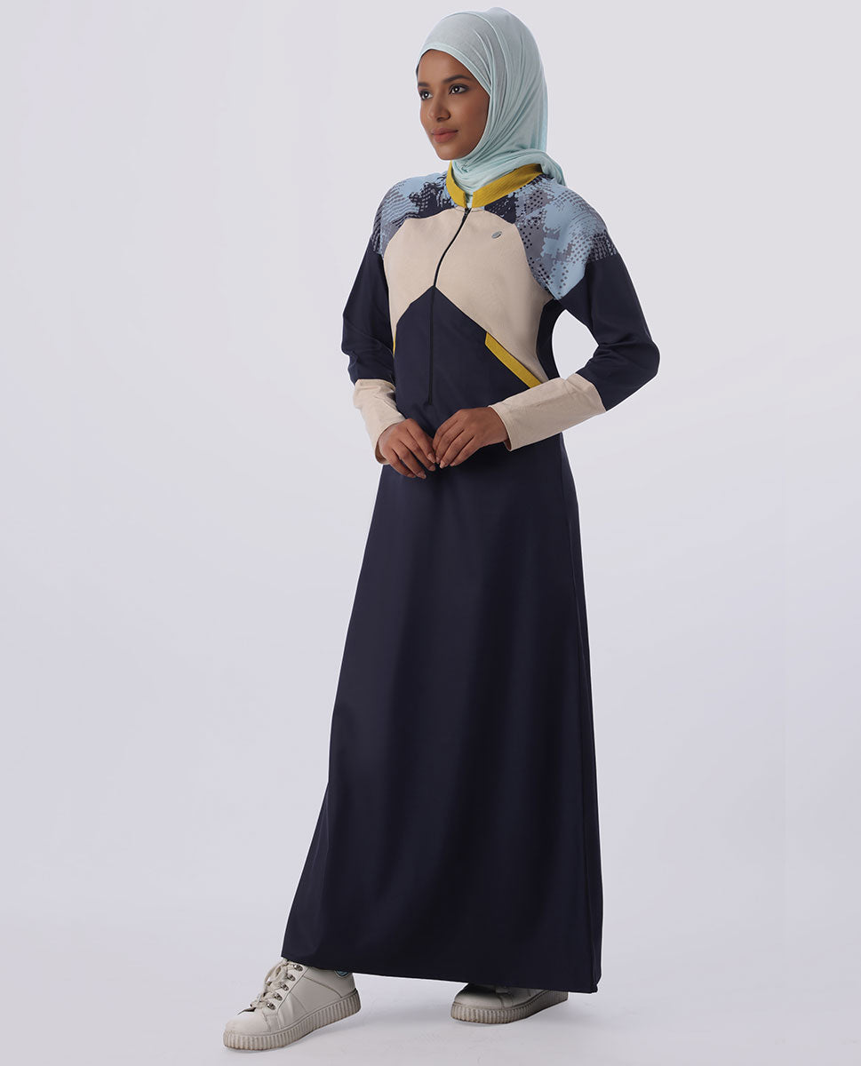 Navy Base Ball Collar Geometrical Print Jilbab