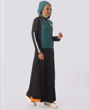 Black and Teal Jilbab with Orange Highlights